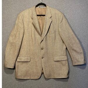 Brandini Mens 48R Silk Wool Blend Glen Plaid Blazer Brown Tan Blue Sport Coat